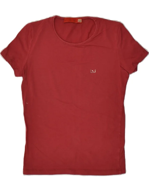 LIU JO Womens T-Shirt Top UK 8 Small Maroon Cotton Boxy Fit Fitted Loose