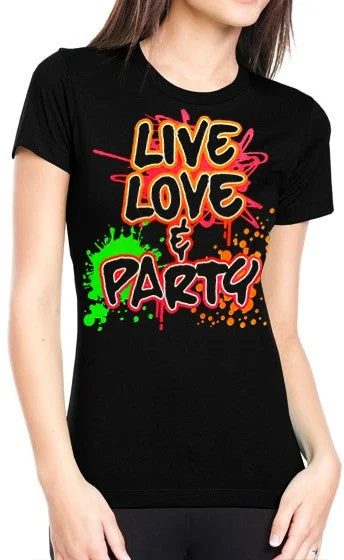 Live, Love & Party Neon Color Girls T-Shirt Modern Contemporary Chic