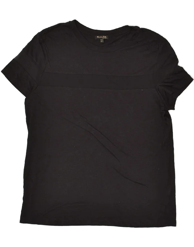 MASSIMO DUTTI Womens T-Shirt Top UK 14 Medium Black Silk Blend Satin Velvet