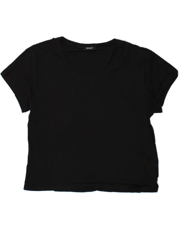 MAX & CO. Womens T-Shirt Top UK 14 Medium Black Cotton Solid Color Striped Floral