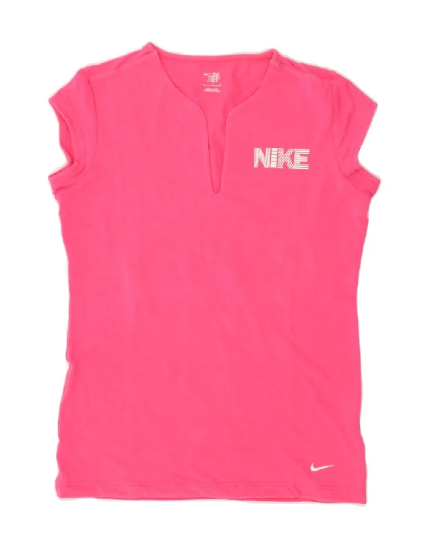 NIKE Womens T-Shirt Top UK 14 Large Pink Mesh Blend Leather Blend Suede Blend