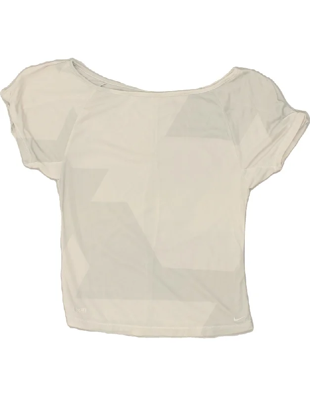 NIKE Womens T-Shirt Top UK 8/10 Small White Mesh Canvas Denim