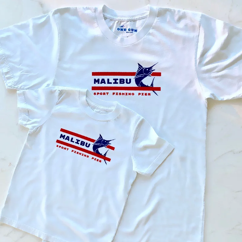 One Gun Malibu Fishing Pier T-shirt Beaded Sequined Faux Fur