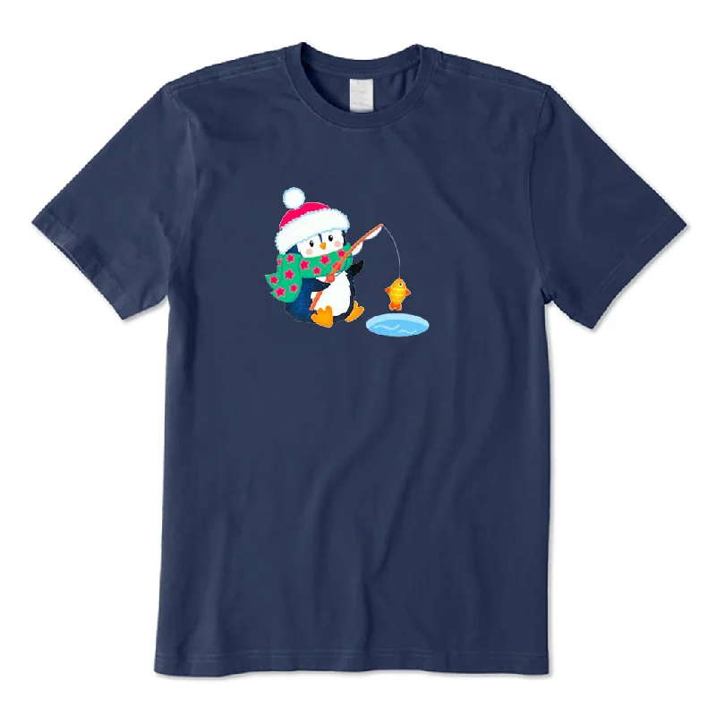Penguin Fishing T-Shirt Real Fur Shearling Chenille
