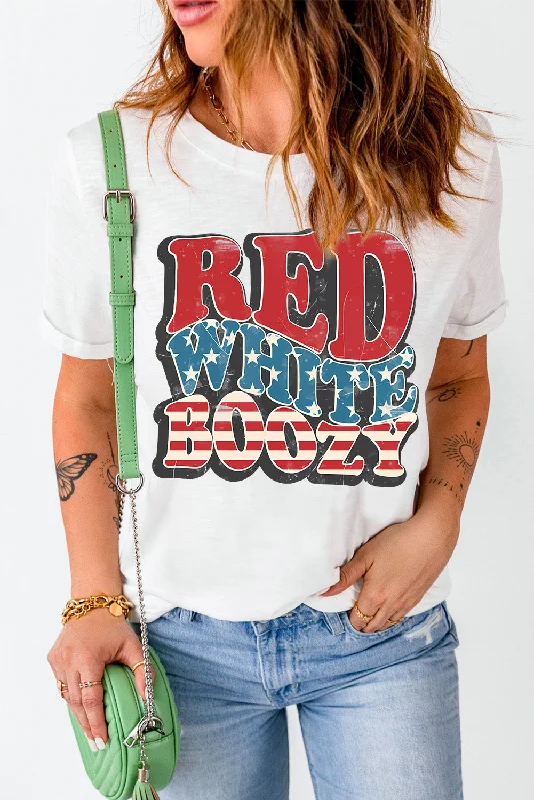 "Red White Boozy" Graphic T-Shirt Collared T-Shirt Boat Neck A-Line