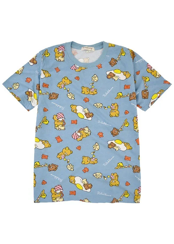 San-X Rilakkuma Hanging Out AOP Tee V-Neck T-Shirt Long Sleeve Cotton