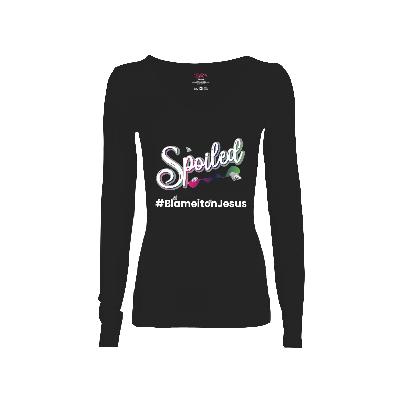 Spoiled #Blame It On Jesus Long-Sleeve T-Shirt Silk Blend Satin Velvet