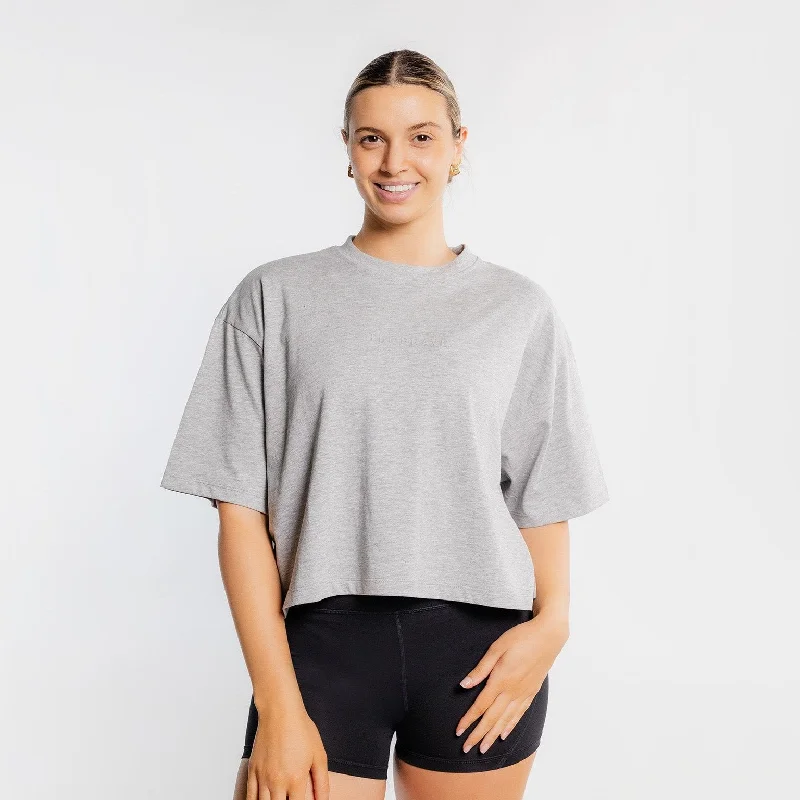 THE BRAVE - WOMEN'S LIFESTYLE OVERSIZED CROPPED T-SHIRT - LIGHT GREY MARL Lace Blend Ribbed Blend Corduroy Blend
