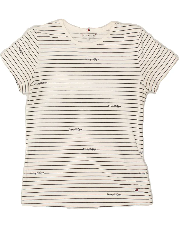 TOMMY HILFIGER Womens T-Shirt Top UK 6 XS White Striped Cotton Casual Formal Business