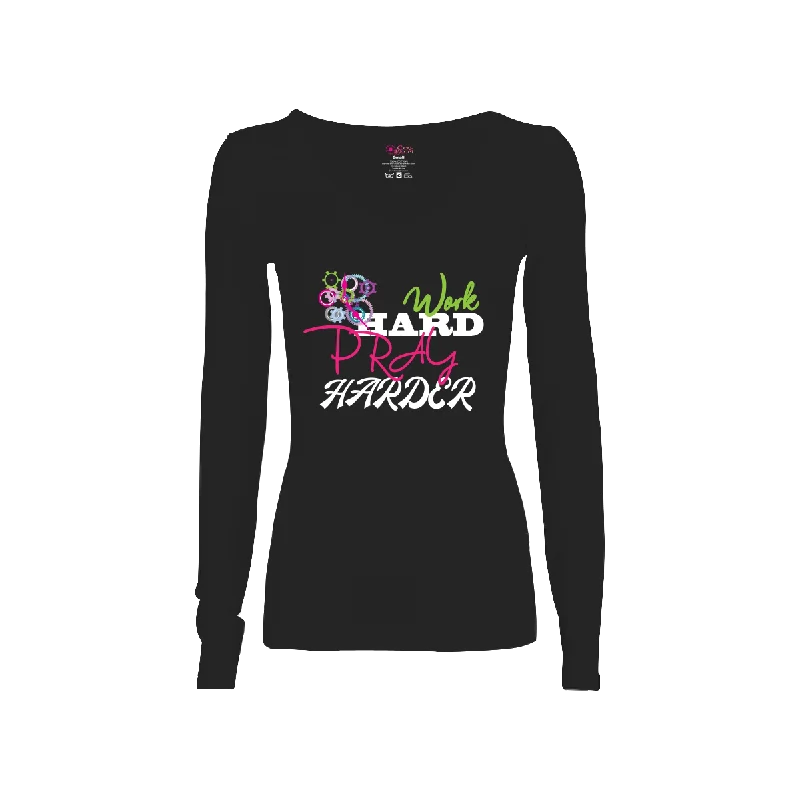 Work Hard Pray Harder Long-Sleeve T-Shirt Cotton Fabric Linen Fabric Terry Fabric