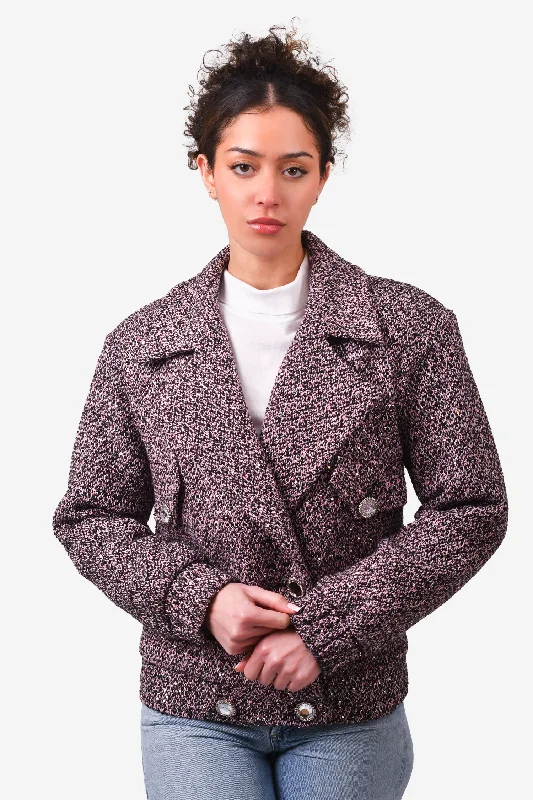Alessandra Rich Purple Tweed Evening Jacket Est. Size S One-Shoulder Jacket Off-the-Shoulder Jacket Asymmetrical Jacket
