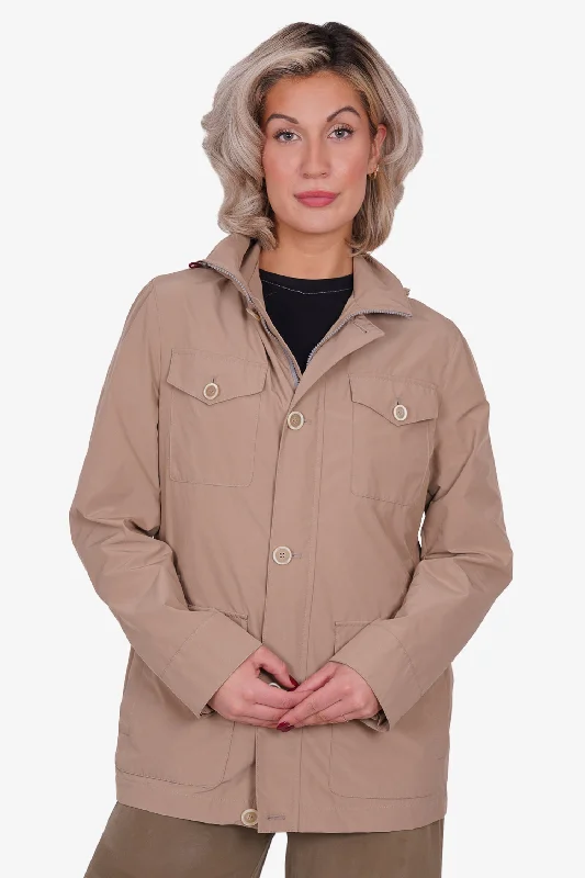 Brunello Cucinelli Beige Nylon Jacket Size 48 Hooded Jacket Caped Jacket Shawl Collar Jacket