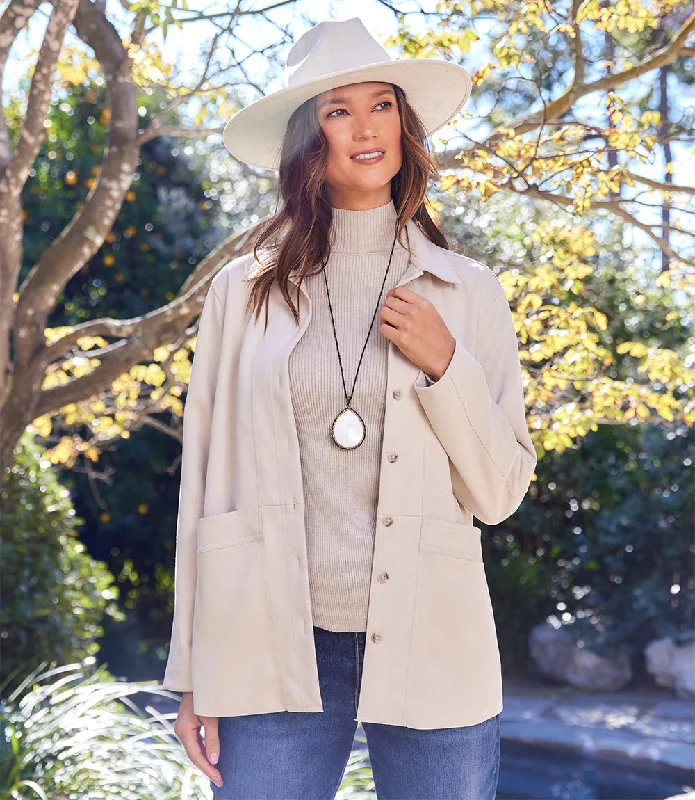 Faux Suede Shirt Jacket Tiered Jacket Buttoned Jacket Zippered Jacket