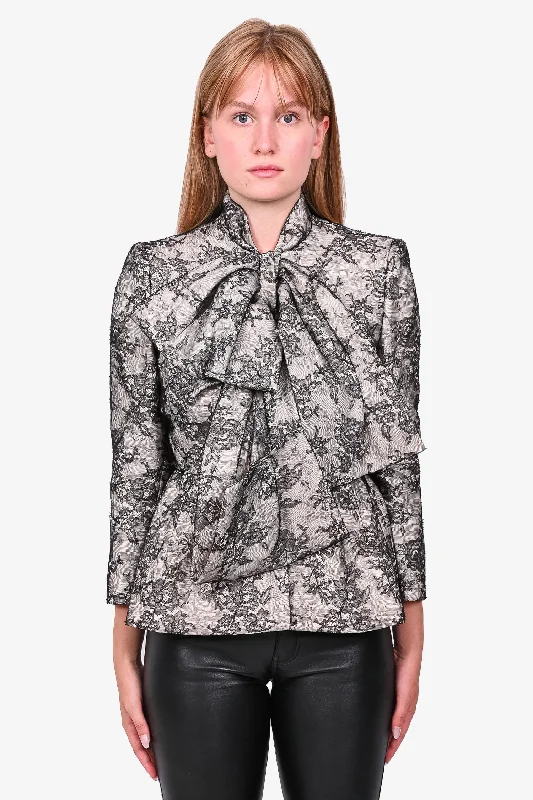 Giambattista Valli Haute Couture Cream/Black Lace Bow Front Jacket Size 2 Faux Fur Jacket Real Fur Jacket Shearling Jacket