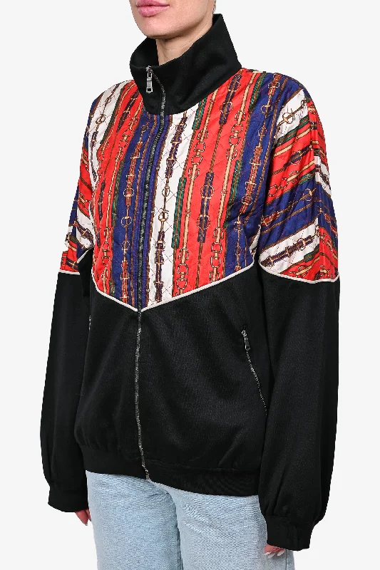 Gucci Red/Black/Multi Chain Print Zip-Up Jacket Size XL Denim Jacket Leather Jacket Suede Jacket
