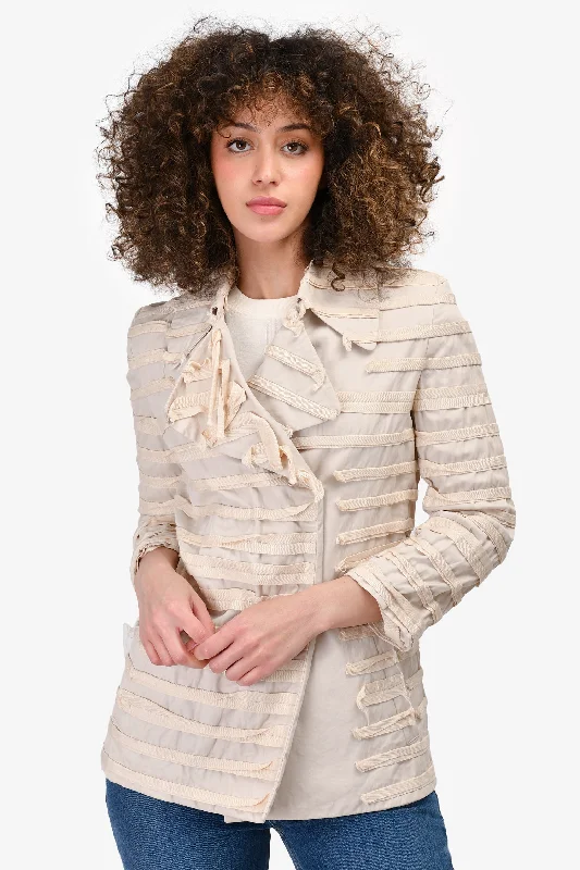 Maison Margiela Cream Cotton Ribbon Detail Jacket Size 40 Mesh Jacket Canvas Jacket Denim Jacket