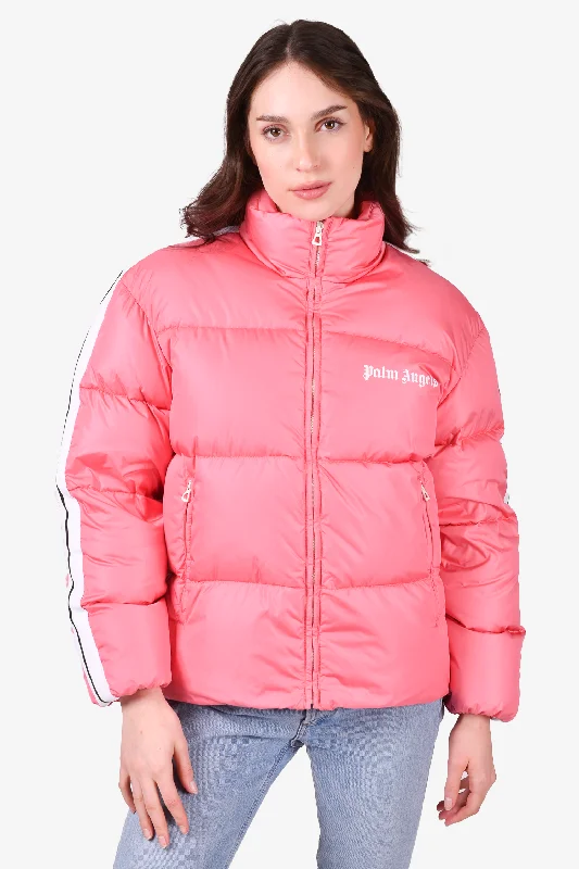 Palm Angels Pink Down Puffer Jacket Size S Lace Jacket Ribbed Jacket Sequined Jacket