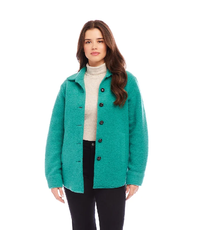 Petite Size Brushed Shirt Jacket A-Line Jacket Boat Neck Shawl Collar