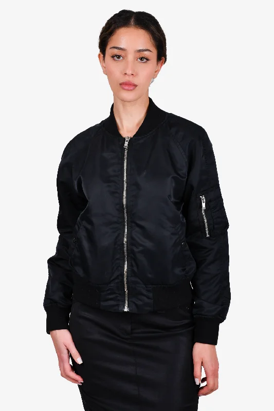 R13 Black Nylon 'Shrunken Flight' Bomber Jacket Size L Quilted Jacket Puffer Jacket Insulated Jacket