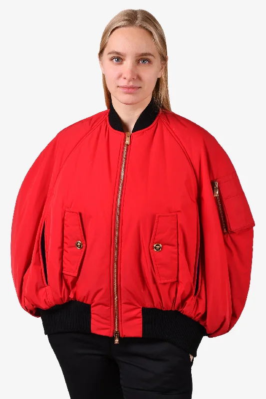 Versace Red Nylon Sleeveless Cocoon Bomber Jacket Size 4 Zippered Jacket Buttoned Jacket Snapped Jacket