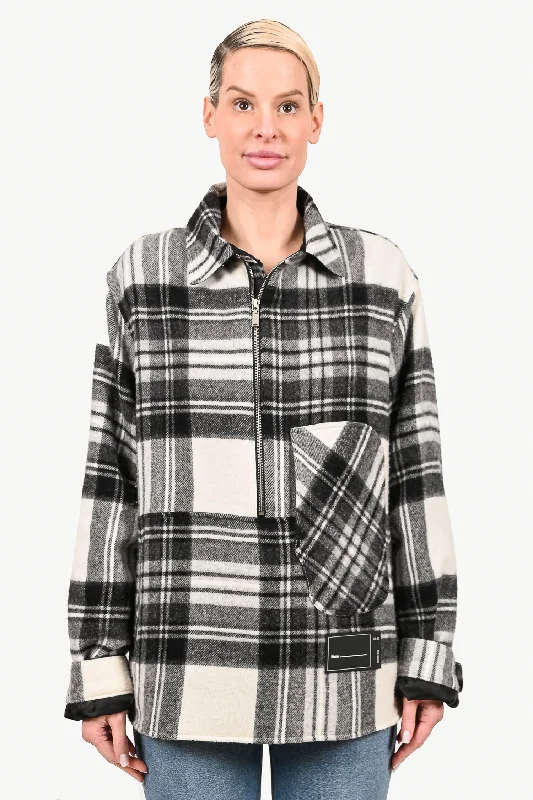 We11done Black/White Wool Plaid Half Zip Up Shirt Jacket Size M Satin Jacket Silk Jacket Chiffon Jacket