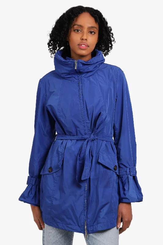 Weekend Max Mara Blue Nylon Belted Jacket Size 36 Tailored Jacket Straight Jacket A-Line Jacket
