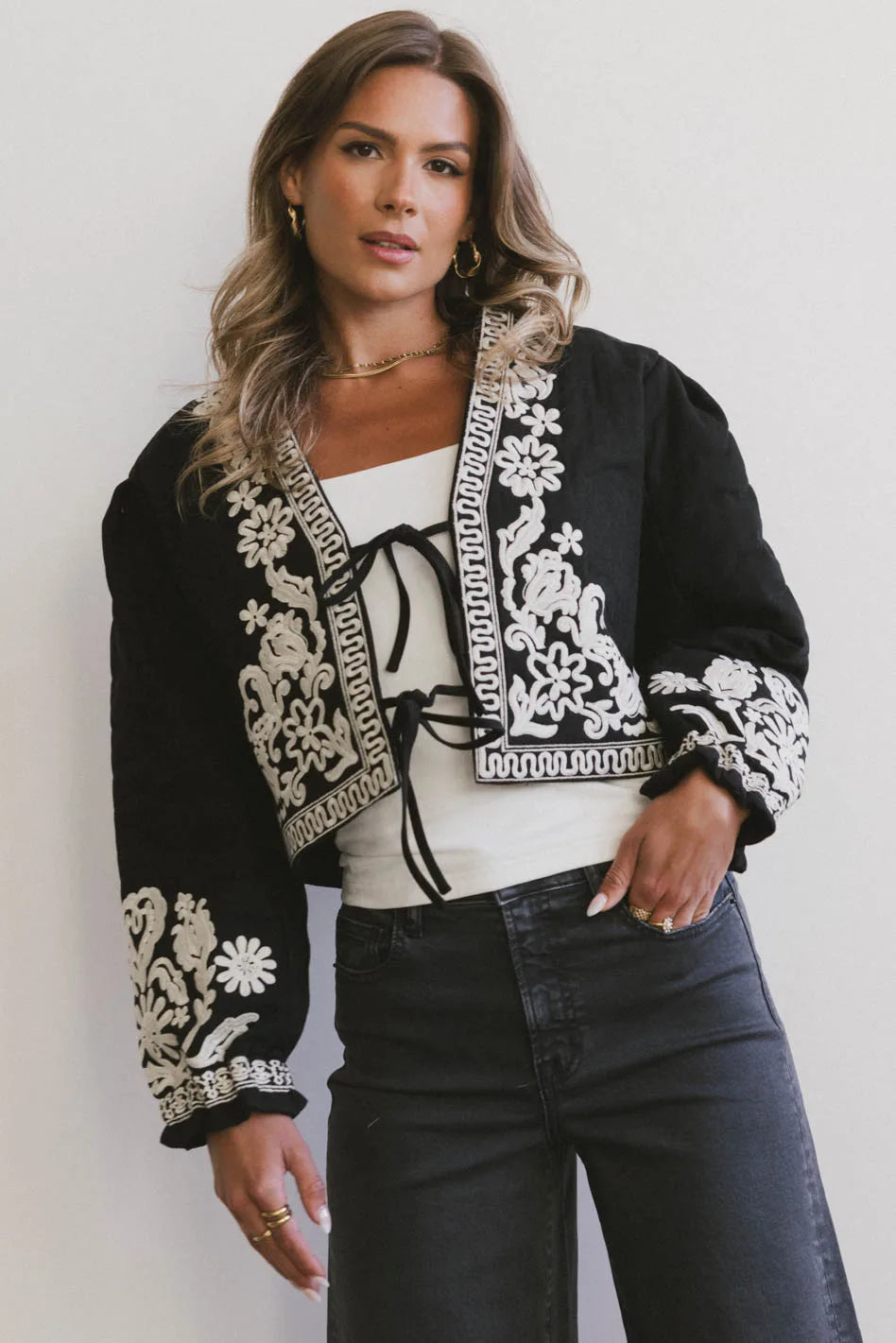 Benja Embroidered Jacket in Black Embroidered Jacket Appliqued Jacket Beaded Jacket