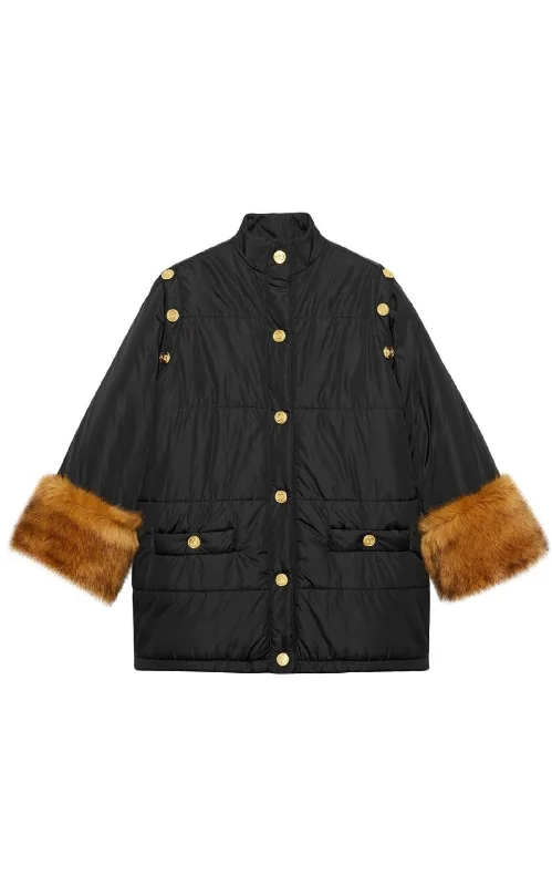 Detachable Sleeves Padded Jacket Hoodie Zip-Up Jacket Button-Up Jacket