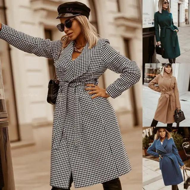 Fashionable Tie Long Woolen Jacket Cotton Fabric Linen Fabric Terry Fabric