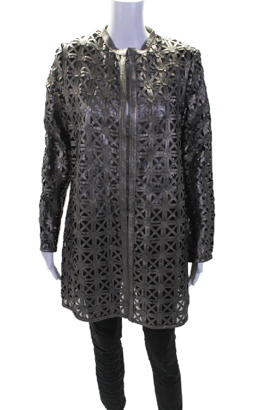 In Transit 2 Womens Bronze Leather Mesh Crew Neck Long Sleeve Jacket Trench Coat Raincoat Waterproof Jacket