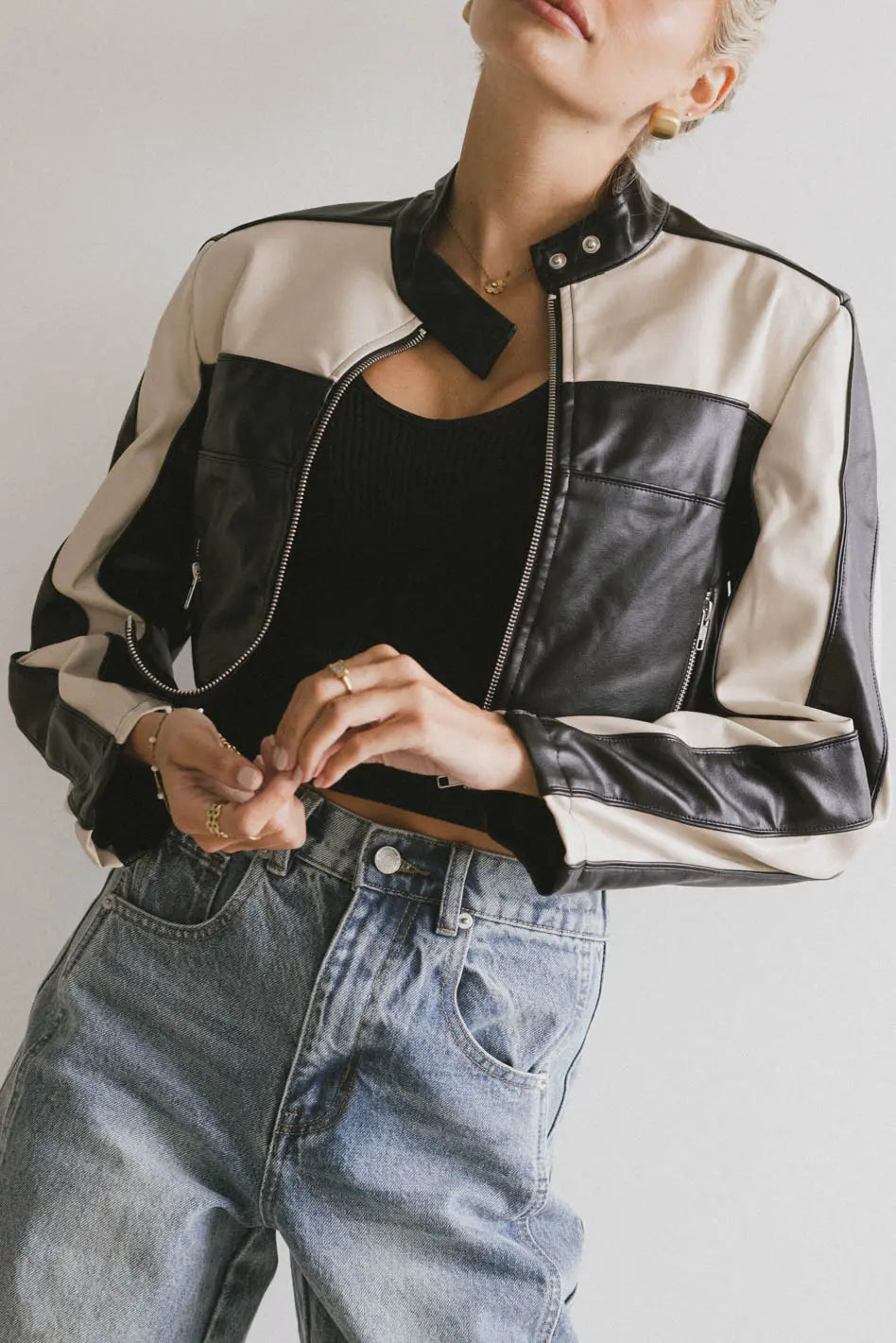 Leda Vegan Leather Jacket Print Jacket Jacquard Jacket Patchwork Jacket