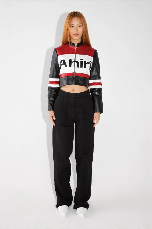 LOGO LEATHER RACING JACKET Fitted Jacket Loose Jacket Oversized Jacket