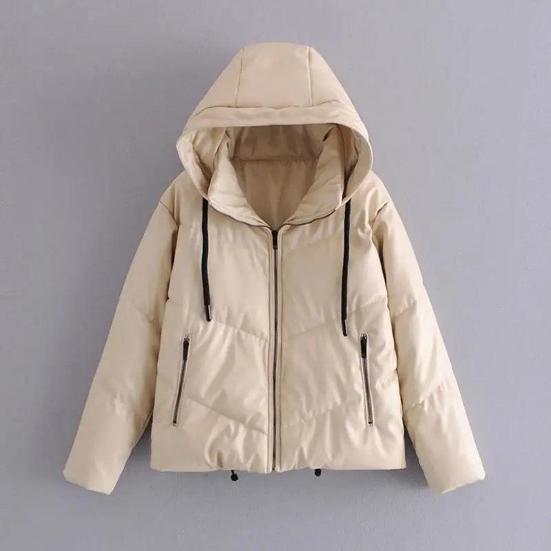 Faux Leather Cotton Jacket Women's Cotton Jacket Notch Collar Jacket Peter Pan Collar Jacket Cowl Neck Jacket