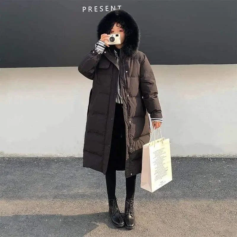Large fur collar down jacket women Print Jacket Jacquard Jacket Patchwork Jacket