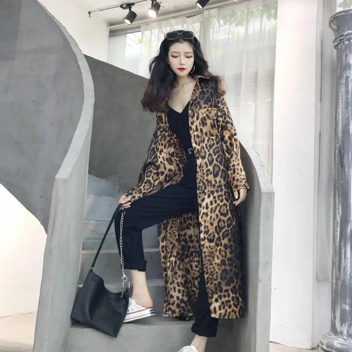 Leopard top retro retro slim long shirt jacket Fleece Jacket Down Jacket Feather Jacket Leopard top retro retro slim long shirt jacket Fleece Jacket Down Jacket Feather Jacket