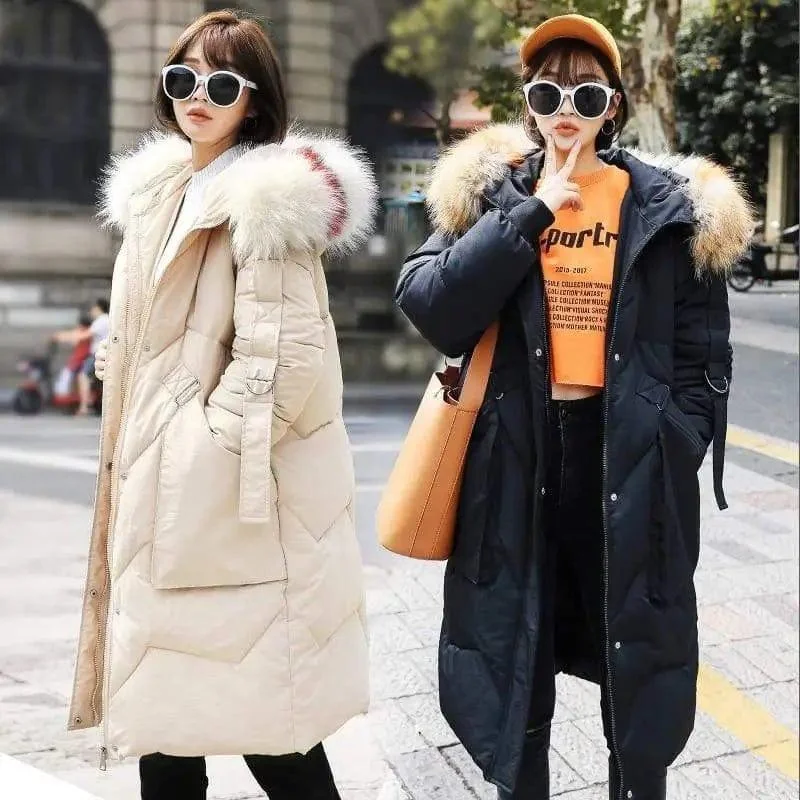 Mid-length loose down padded jacket Stand-Up Collar Roll-Neck Collar Turtle Neck