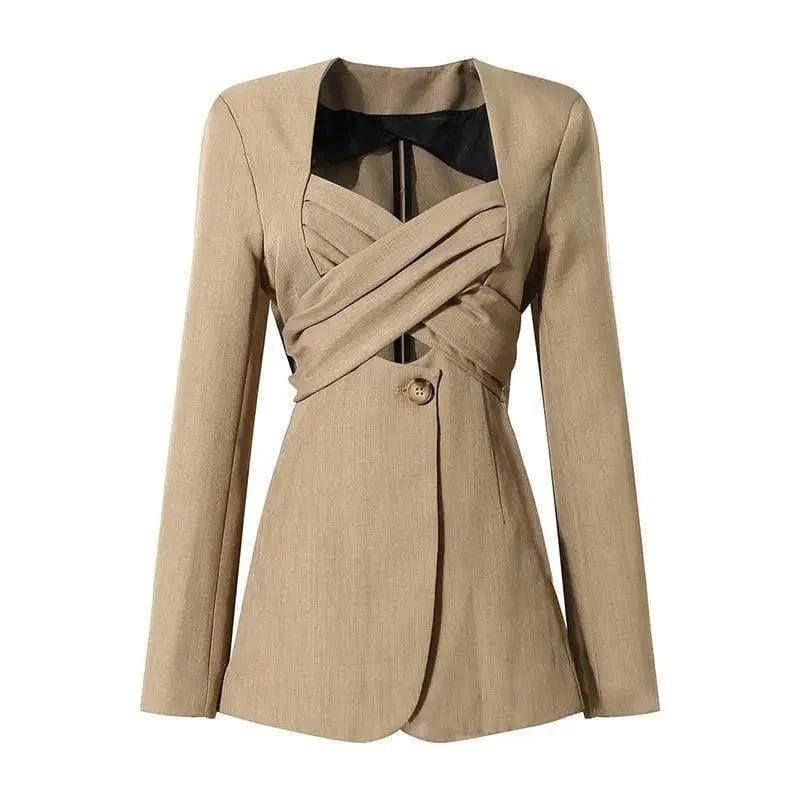 Pure Color Simple Bow Tie Design Slim Slim Suit Jacket Quilted Jacket Puffer Jacket Insulated Jacket