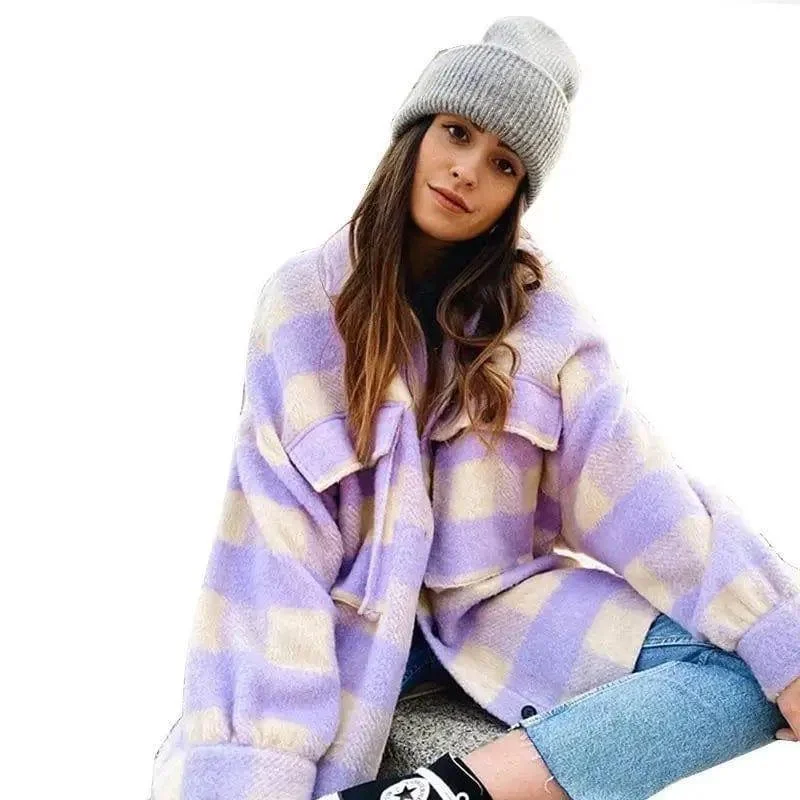 Women's long-sleeved woolen plaid jacket Herringbone Jacket Checkered Jacket Solid Jacket Women's long-sleeved woolen plaid jacket Herringbone Jacket Checkered Jacket Solid Jacket