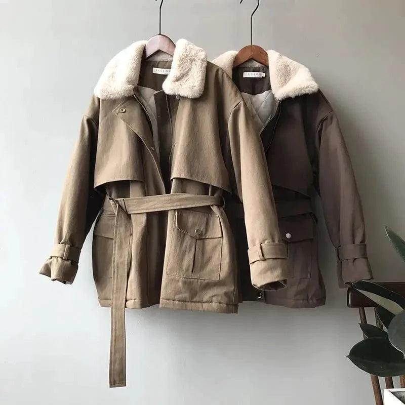 Women's mink fleece collar cotton jacket Knit Fabric Woven Fabric Fleece Fabric