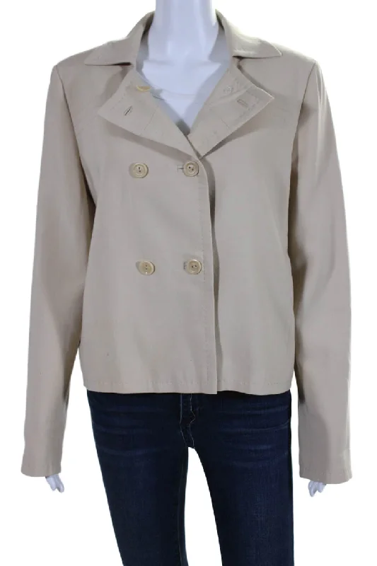 Max Mara Womens Collared Double Breast Buttoned Long Sleeve Jacket Beige Herringbone Jacket Checkered Jacket Solid Jacket