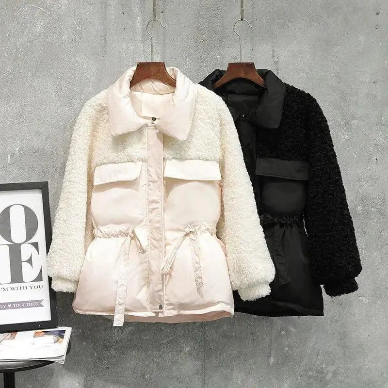 New Style Lamb Wool Stitching Cotton Jacket Herringbone Jacket Houndstooth Jacket Plaid Jacket
