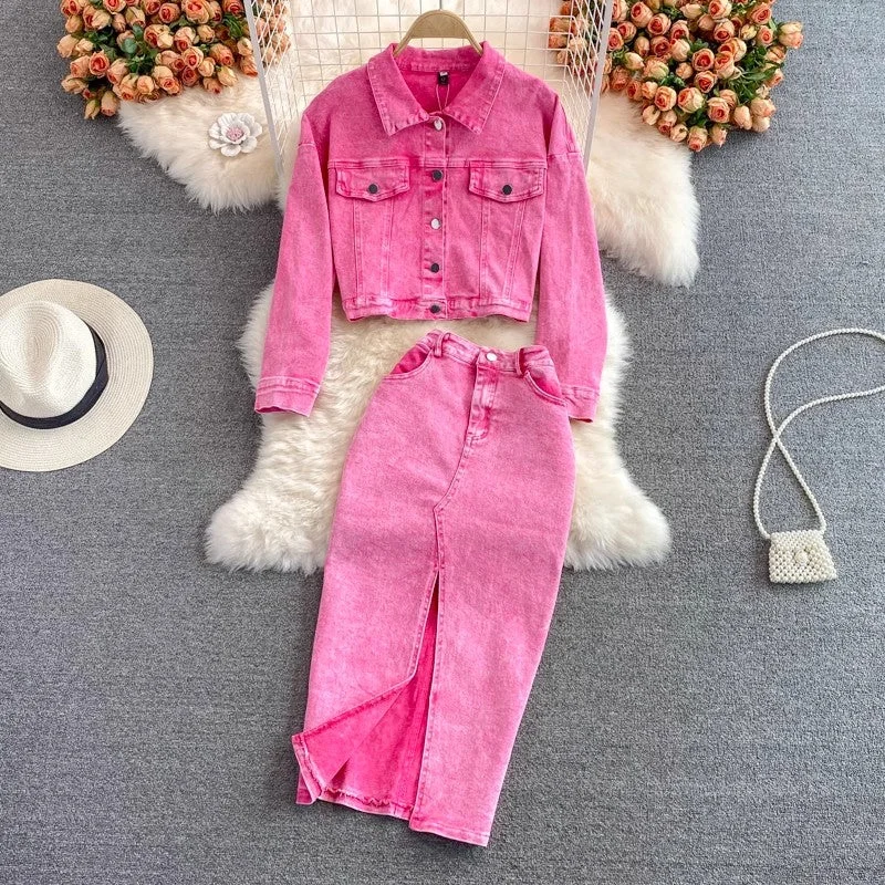 Pink denim jacket short women's jacket top two-piece suit mid-length skirt S4220 Notch Collar Jacket Peter Pan Collar Jacket Cowl Neck Jacket Pink denim jacket short women's jacket top two-piece suit mid-length skirt S4220 Notch Collar Jacket Peter Pan Collar Jacket Cowl Neck Jacket