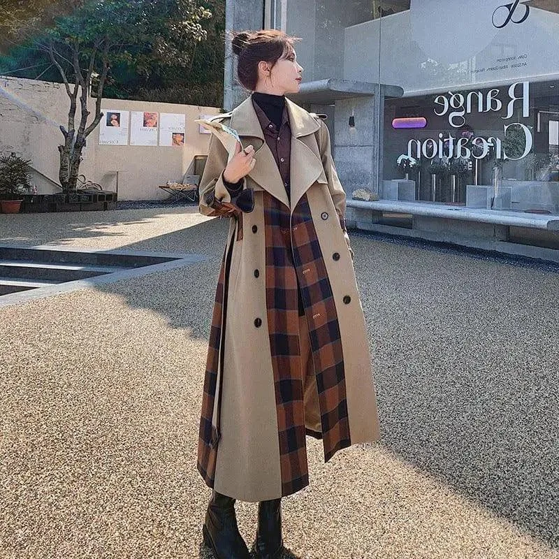 Plaid Stitching Khaki Windbreaker Women's Small Jacket Fleece Jacket Down Jacket Feather Jacket Plaid Stitching Khaki Windbreaker Women's Small Jacket Fleece Jacket Down Jacket Feather Jacket