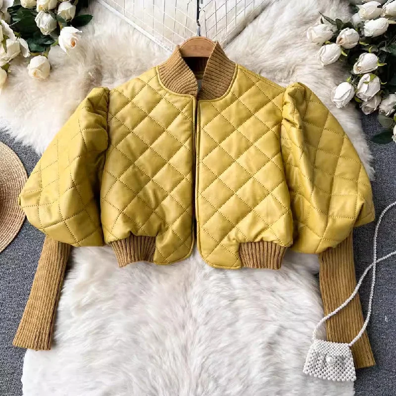 puff sleeve short cardigan jacket trendy     S4549 Cardigan Sweater Pullover
