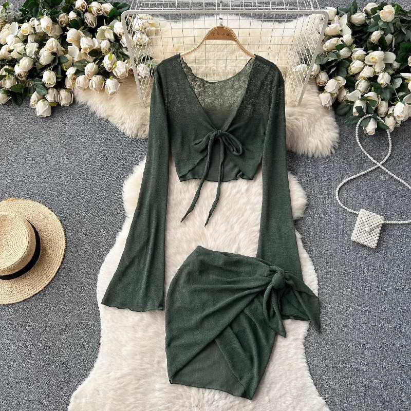 sexy suit for women long-sleeved cardigan jacket + irregular skirt two-piece set   S4592 Faux Fur Fabric Real Fur Fabric Shearling Fabric