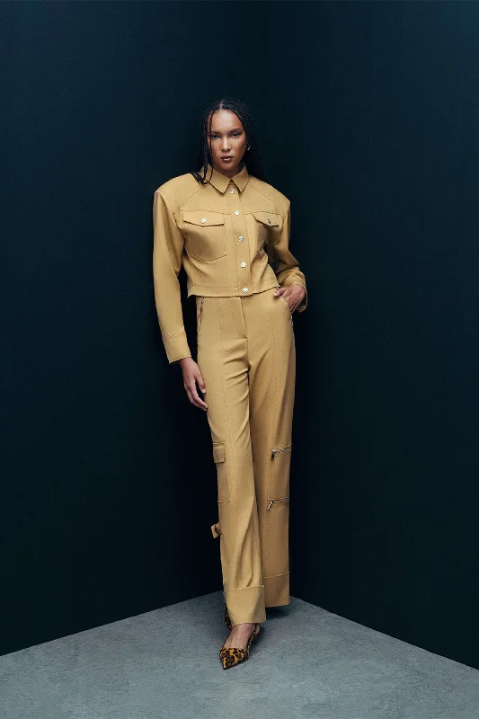 Shoulder Pad Gabardine Crop Jacket Belted Jacket Elasticated Jacket Padded Jacket