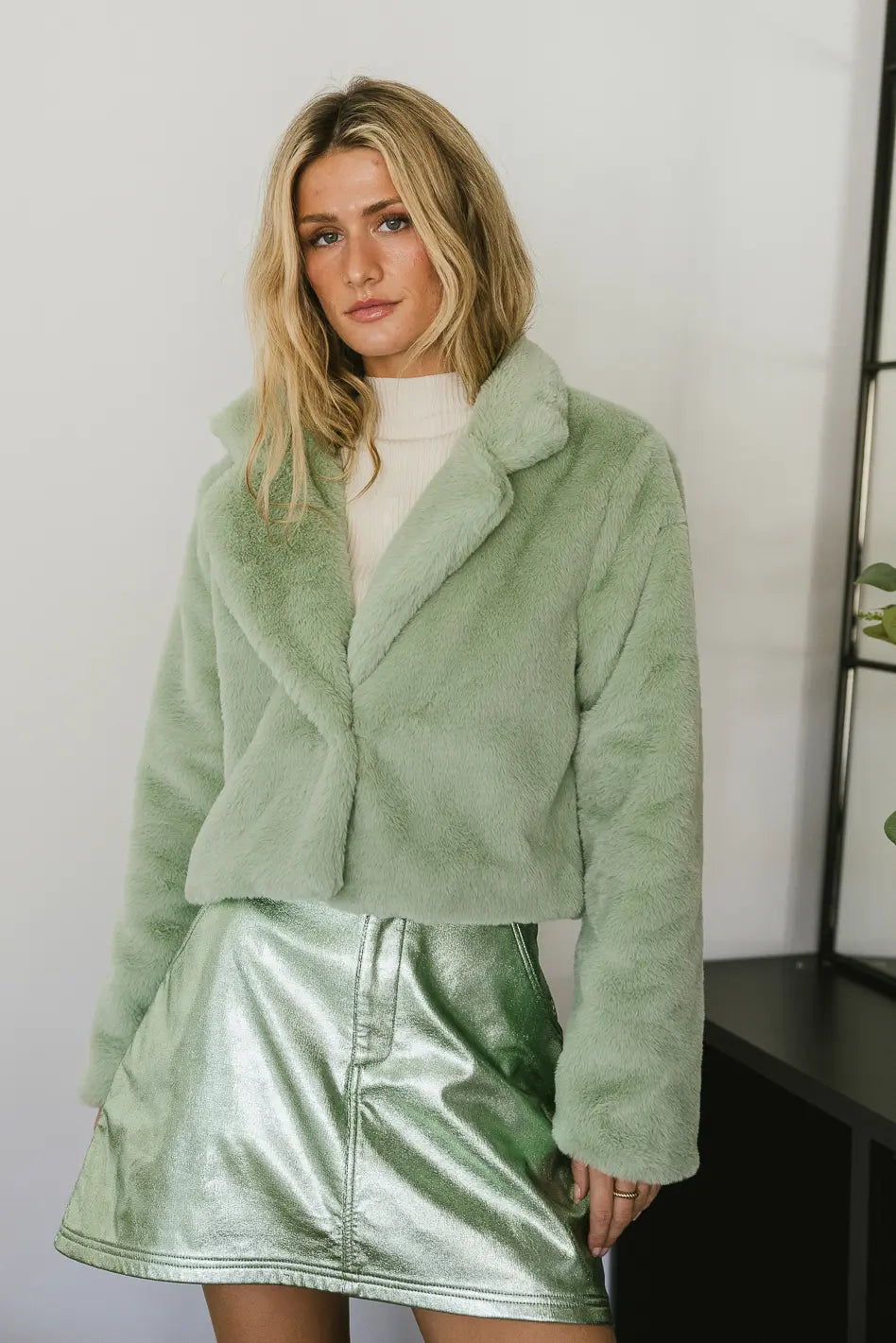Up All Night Faux Fur Jacket in Sage Striped Jacket Polka Dot Jacket Floral Jacket