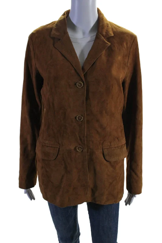 Vera Pelle Womens Suede Long Sleeves Button Down Jacket Saddle Brown Quilted Jacket Puffer Jacket Insulated Jacket