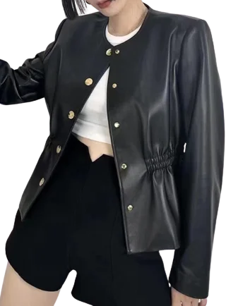 Womens Mylah Genuine Lambskin Leather Jacket Plaid Jacket Tartan Jacket Houndstooth Jacket