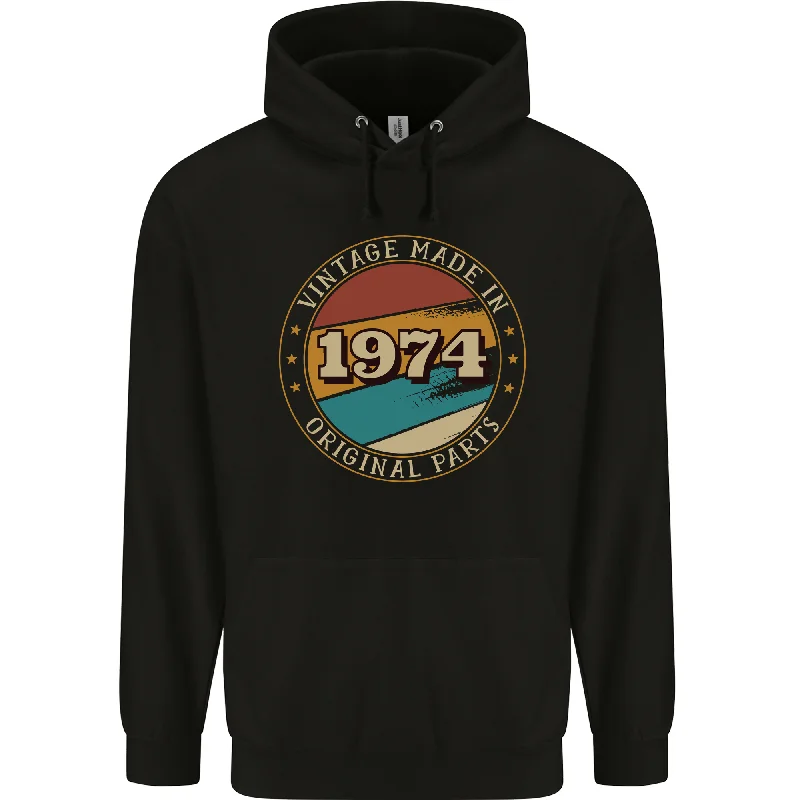 50th Birthday  Vintage Made In 1974 Mens 80% Cotton Hoodie Hoodie with Zipper Placket Modern Functional